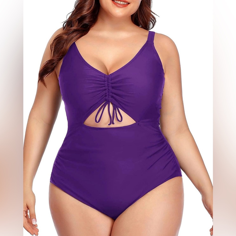 ☀️Daci Plus Size Cutout One Piece Swimsuit Women’s 18W Fuchsia Ruched NWOT!
